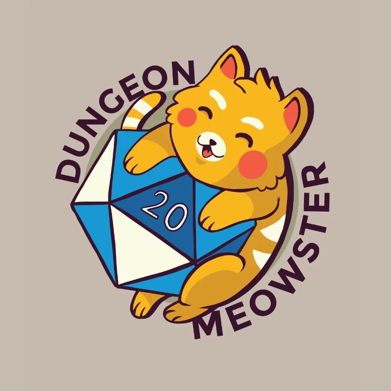 Dungeon Meowster cat with dungeon cube