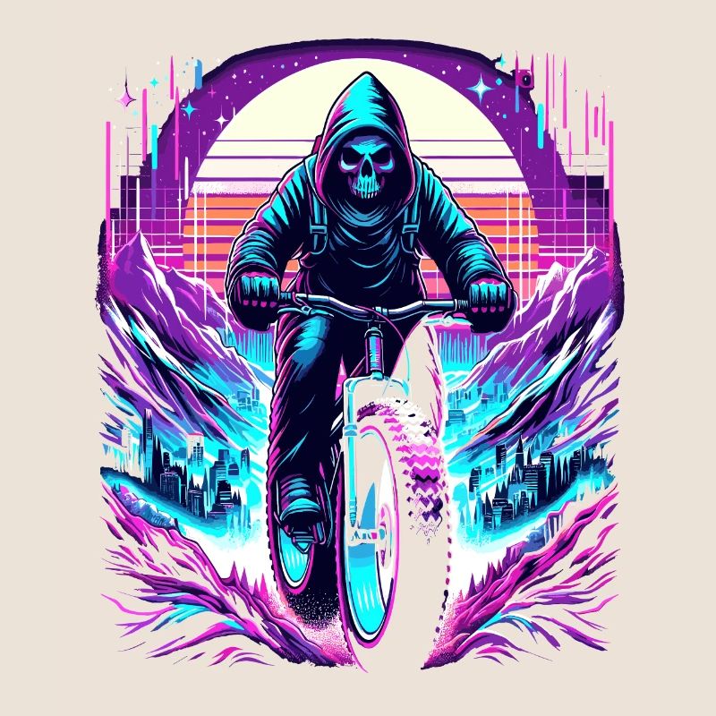 Skeleton Fatbiker Synthwave Retro Bicycle Rider