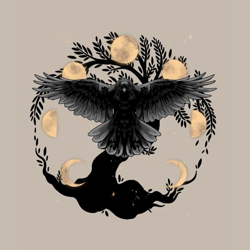moon phase mystical raven crow tree nature ravens