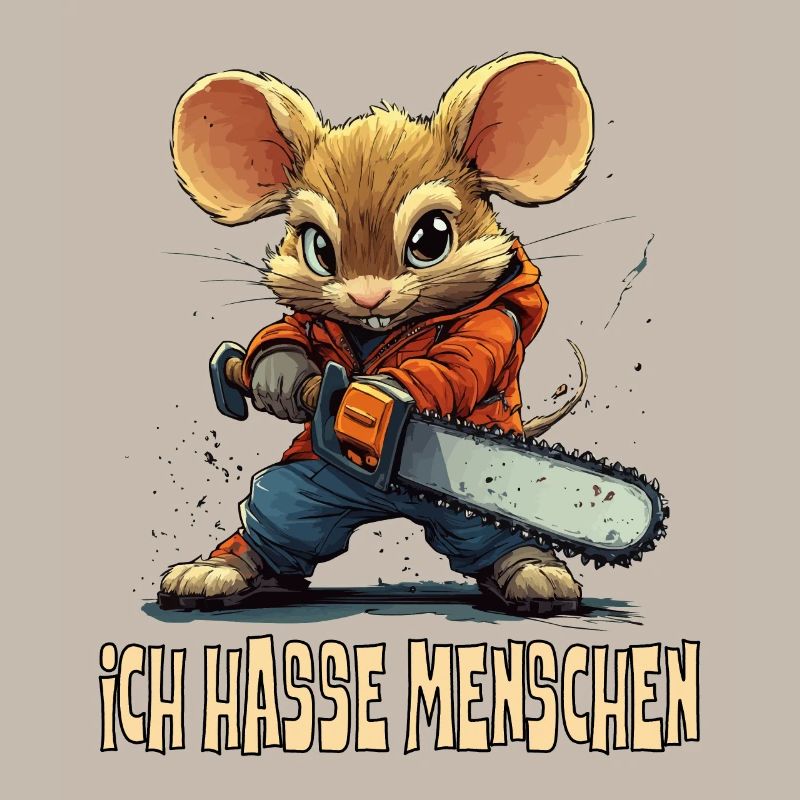 Funny mouse with chainsaw and saying, I hate