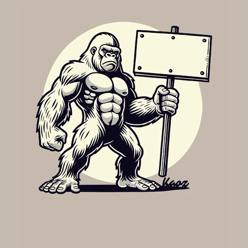 Strong gorilla with a blank shield: Your text here!