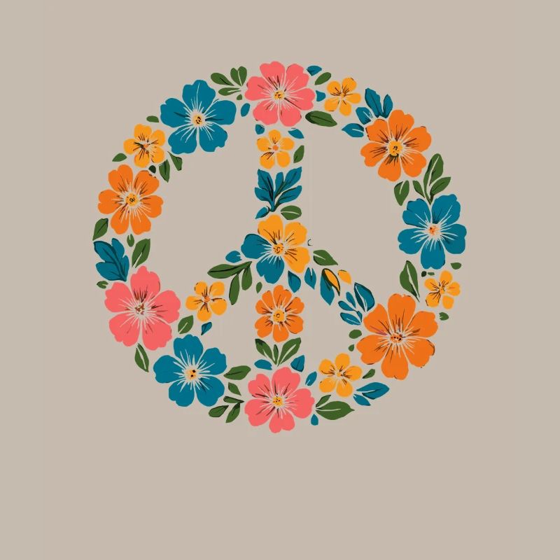 Peace Zeichen mit Blumen | Hippie Retro Stil
