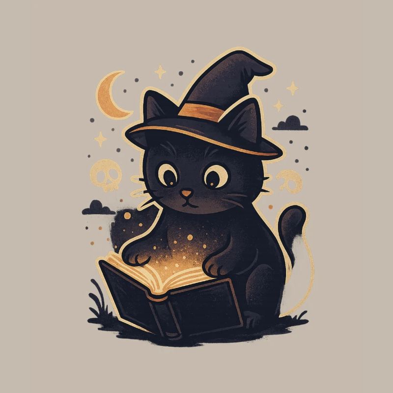 Haunted cat reads magic book