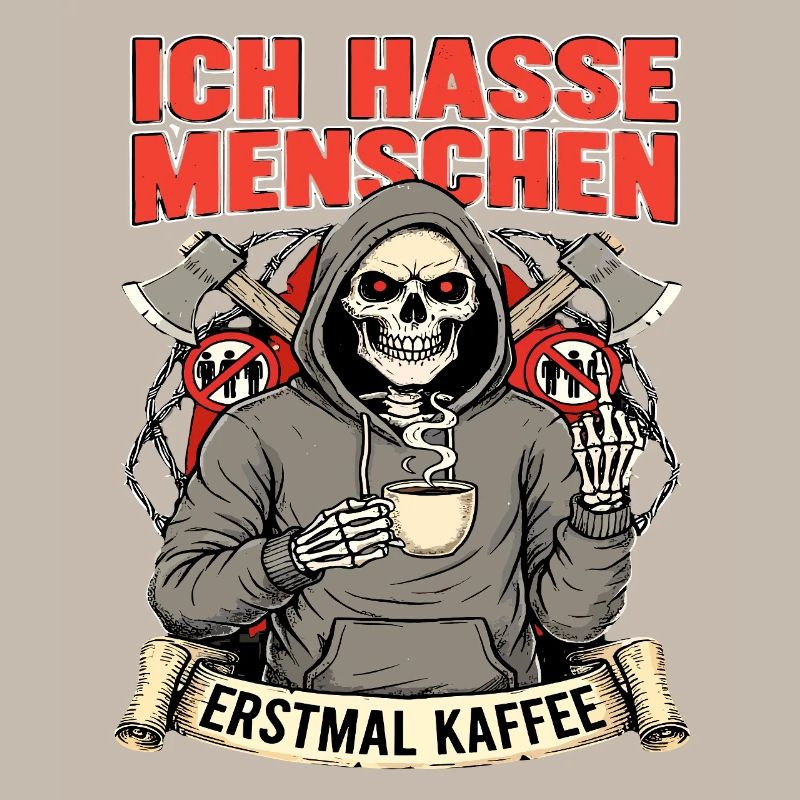 I Hate People First Coffee Skeleton Fun