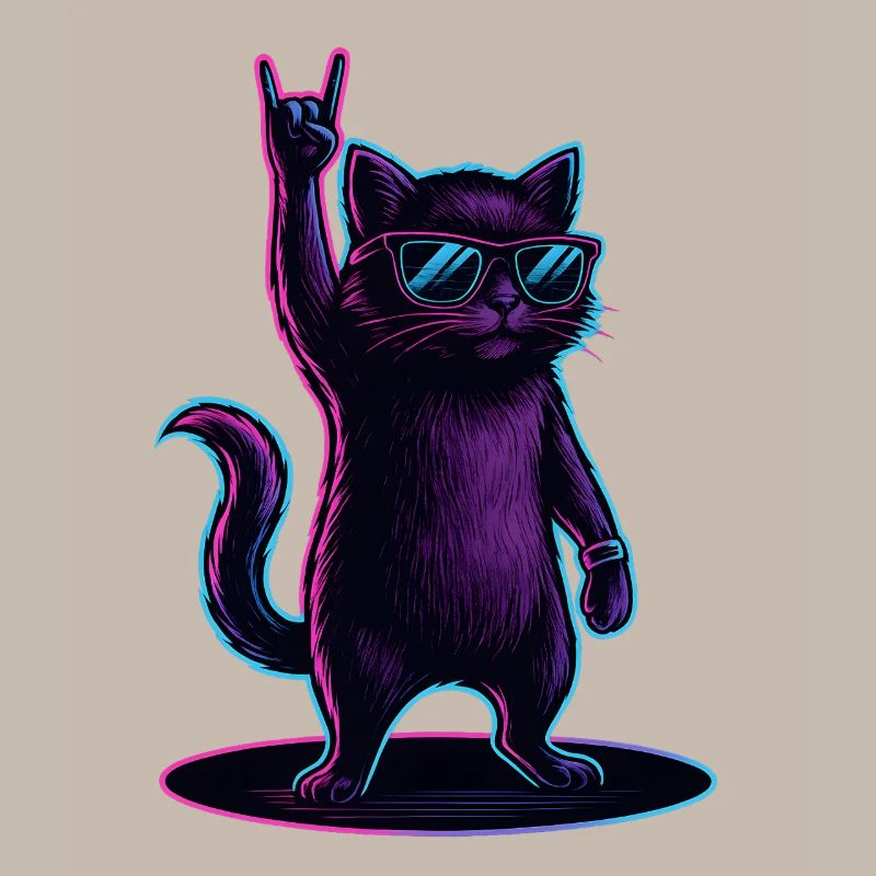 Chat Chat Synthwave avec la pose Rockhand