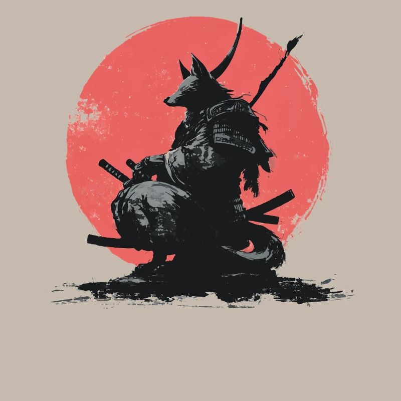 Wolf Samurai on Red Sun