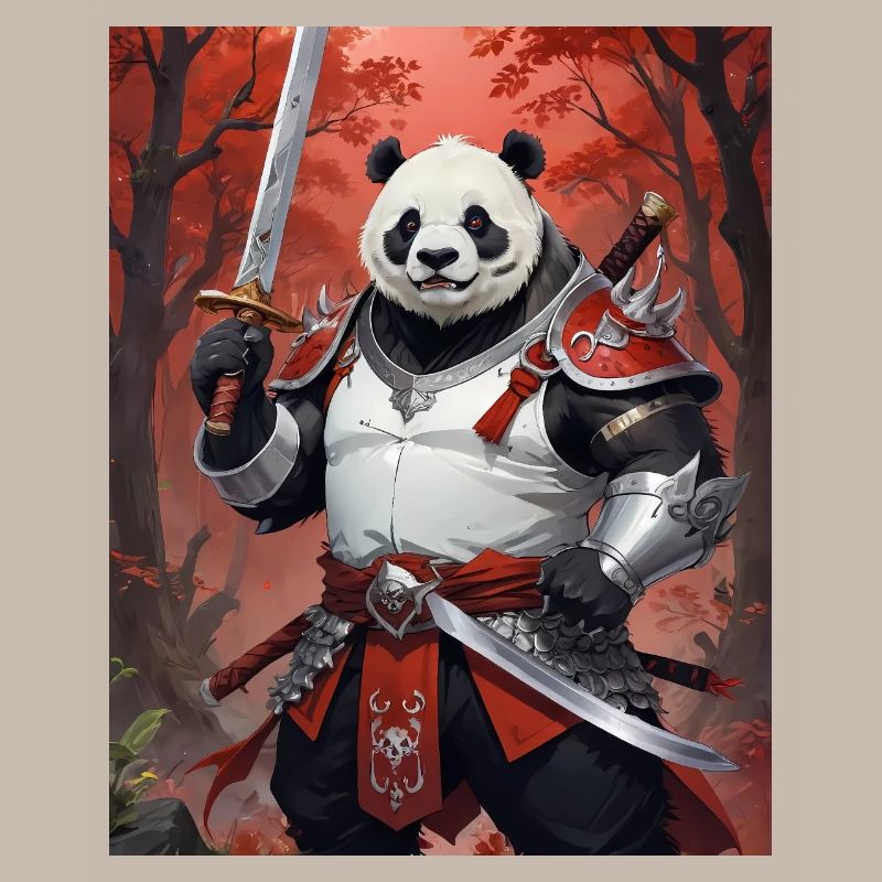 A monstrous behemoth beast a panda bear samurai