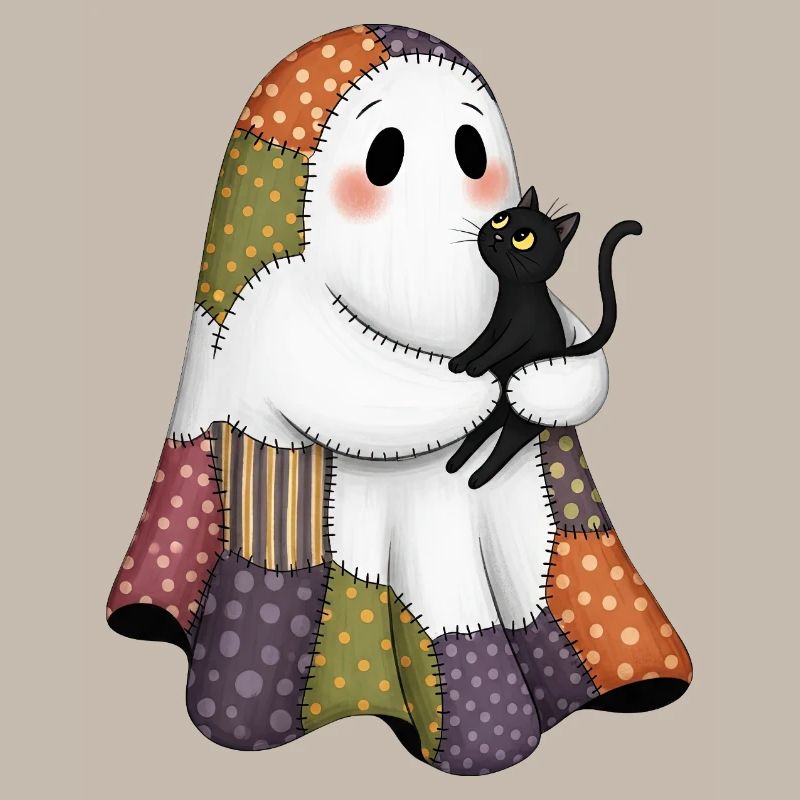 Patchwork fantôme avec chat noir