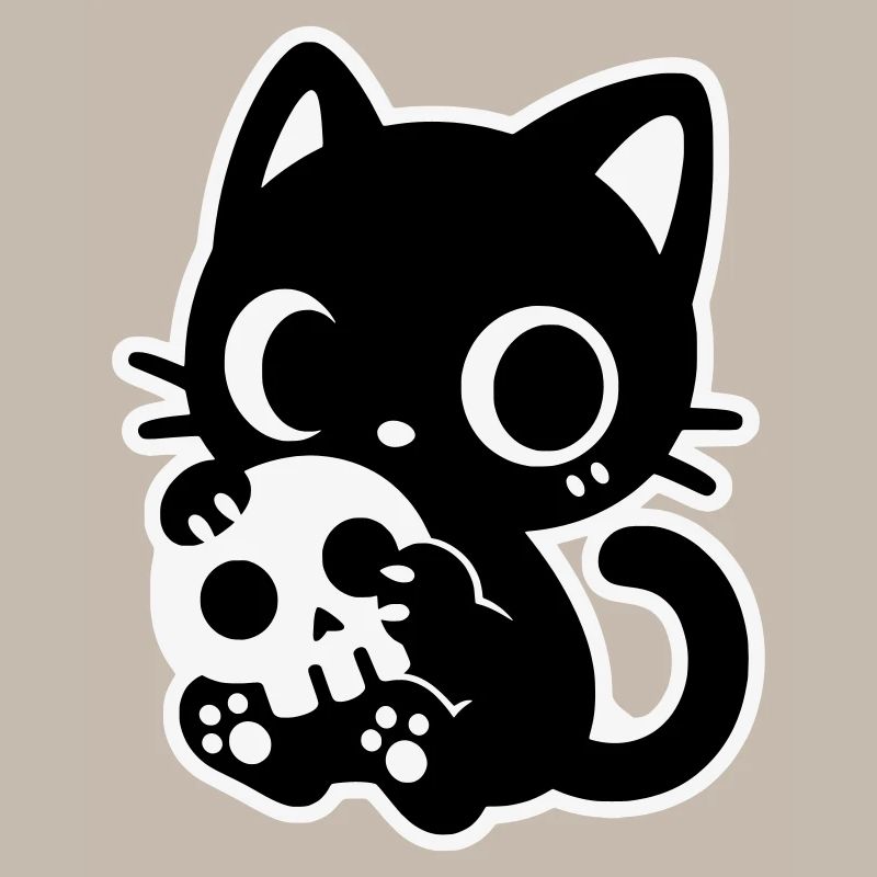 Chat mignon effrayant avec un crâne | Kawaii Spooky Mot
