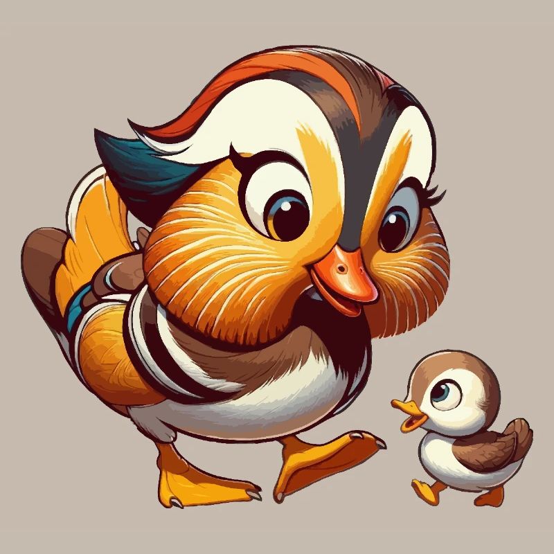 Mandarin duck with young