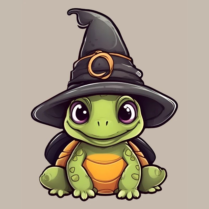 Cute Halloween turtle with witch hat.