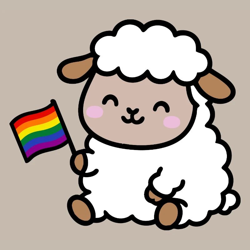 Kleines Pride-Schaf mit Regenbogenfahne