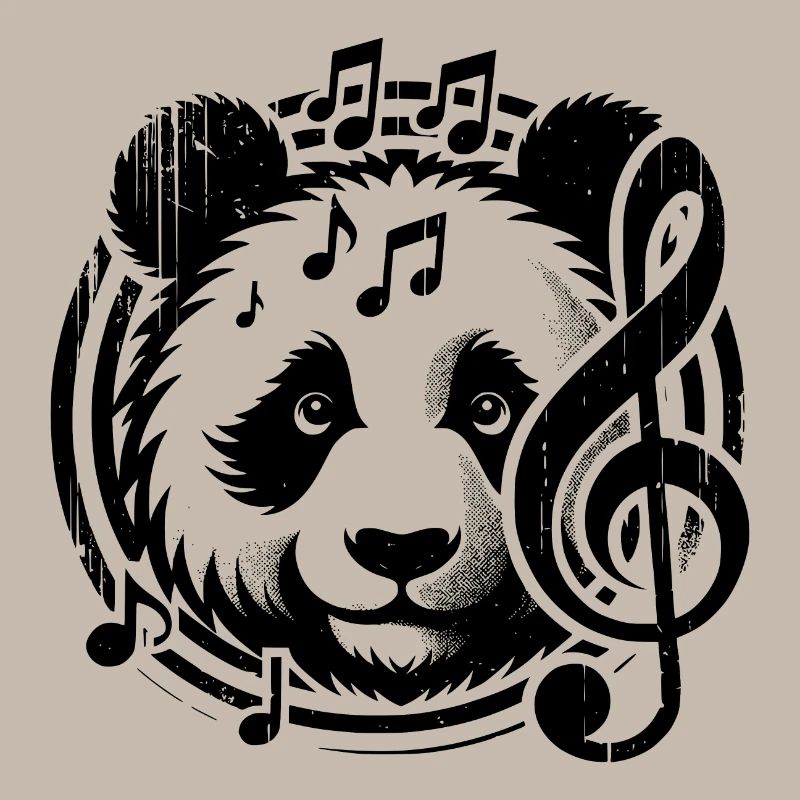Panda Head Music Notes Tattoo with clef