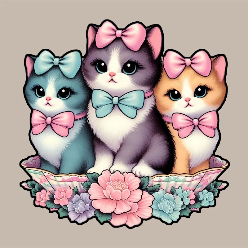 Vintage Kittens Wearing Bows