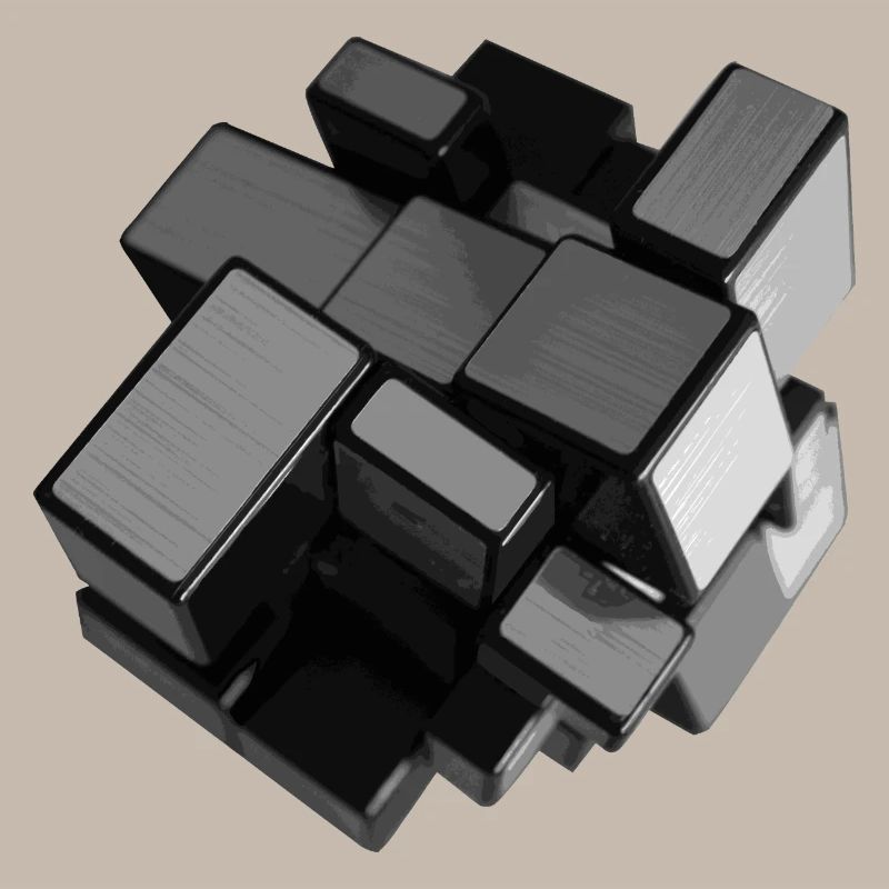 cube déstructuré gris argent en perspective