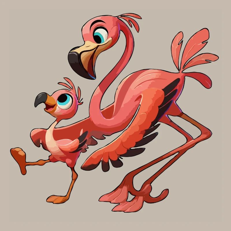Flamingo-Mutter mit herumtollendem Kind