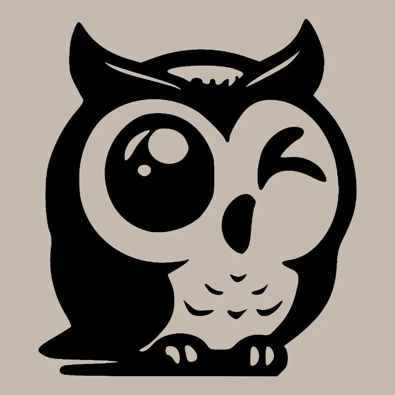 Clever owl with a winking eye