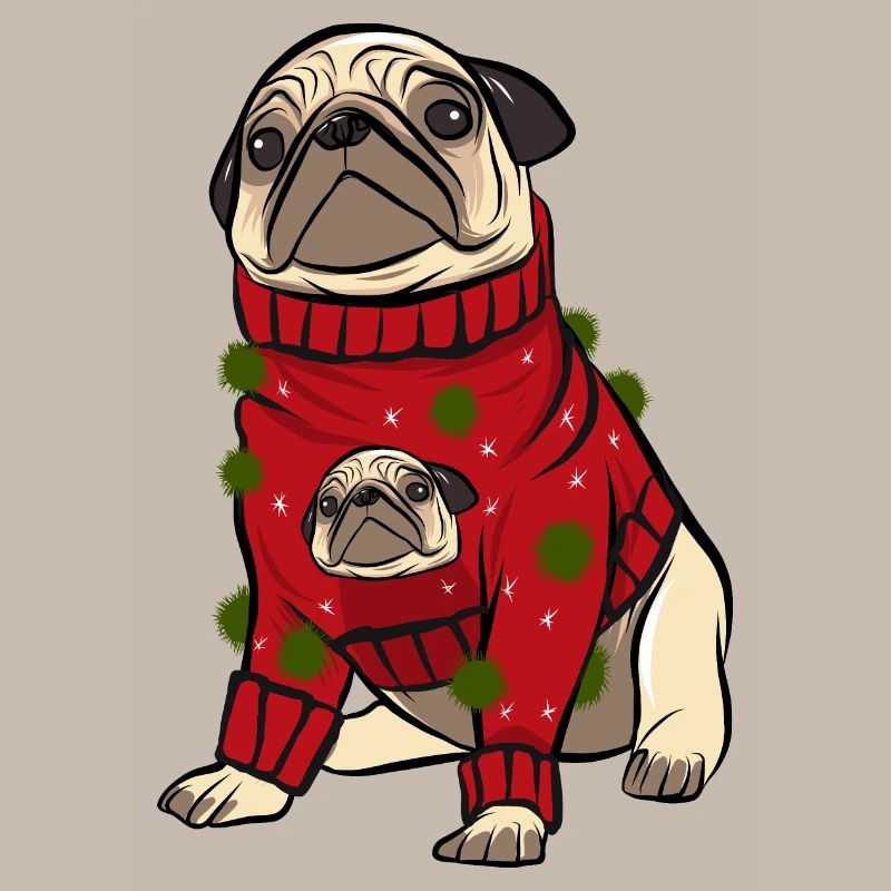 Mops im hässlichen Weihnachtspullover