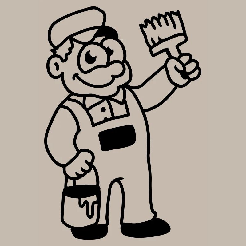 Painter with brush and paint - line