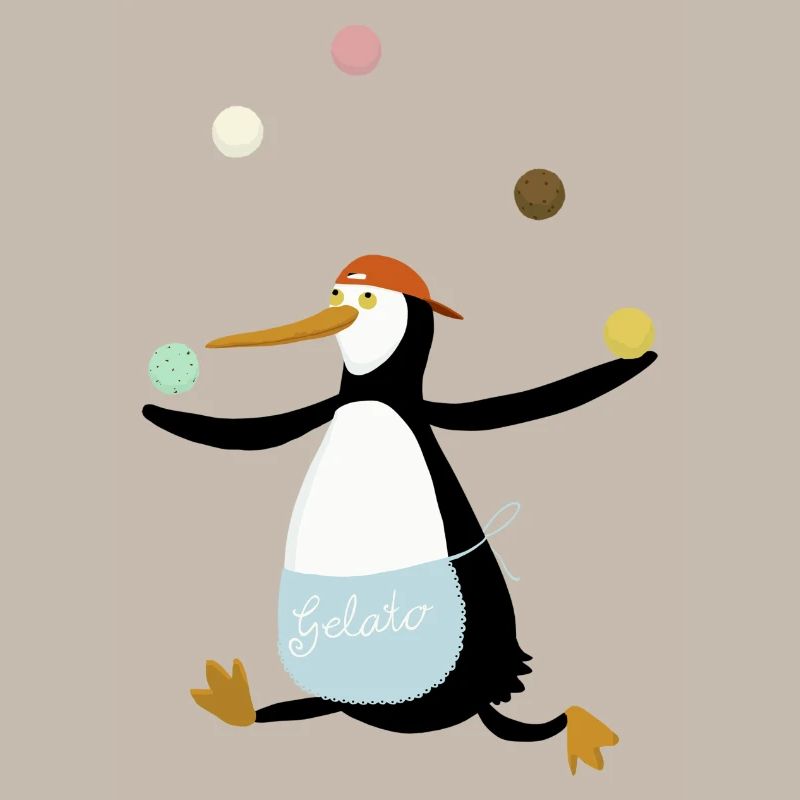 Pinguin jongliert Eis