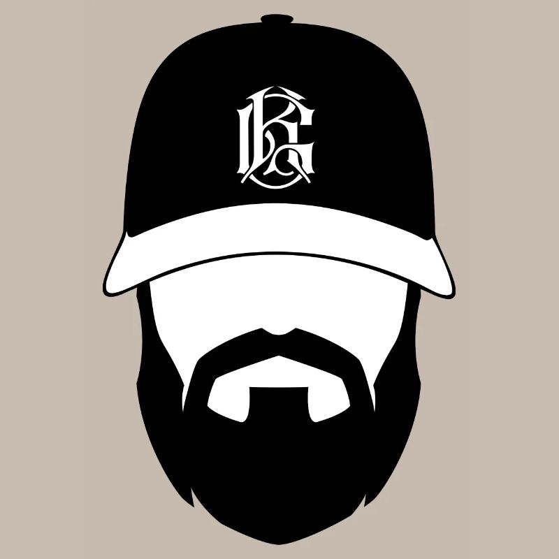 Mann mit Bart mit Logo