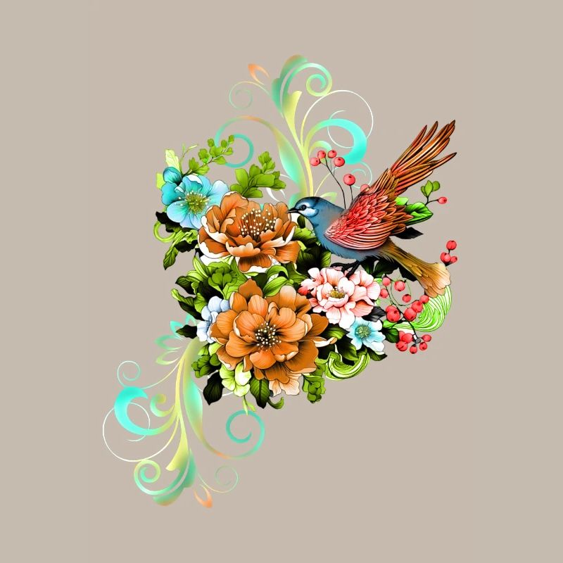 Wunderschöne elegante Blumen mit Vogel.