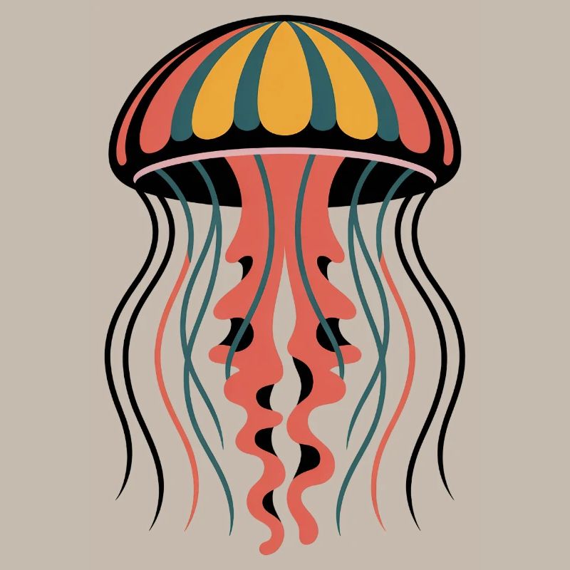 Graphique rétro coloré de méduse