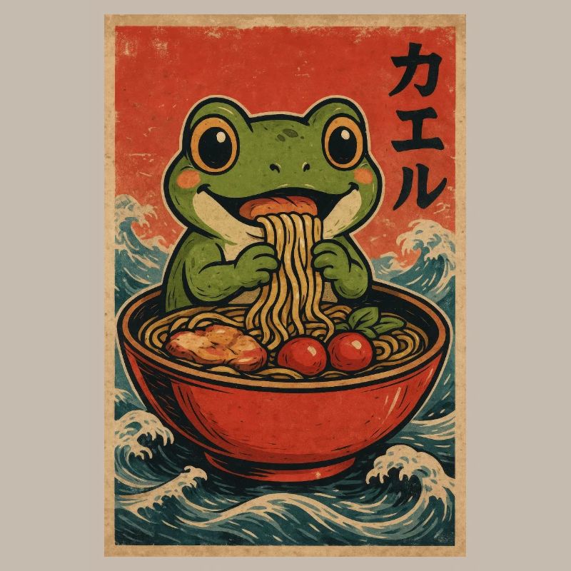 Affiche rétro de Ramen de grenouille