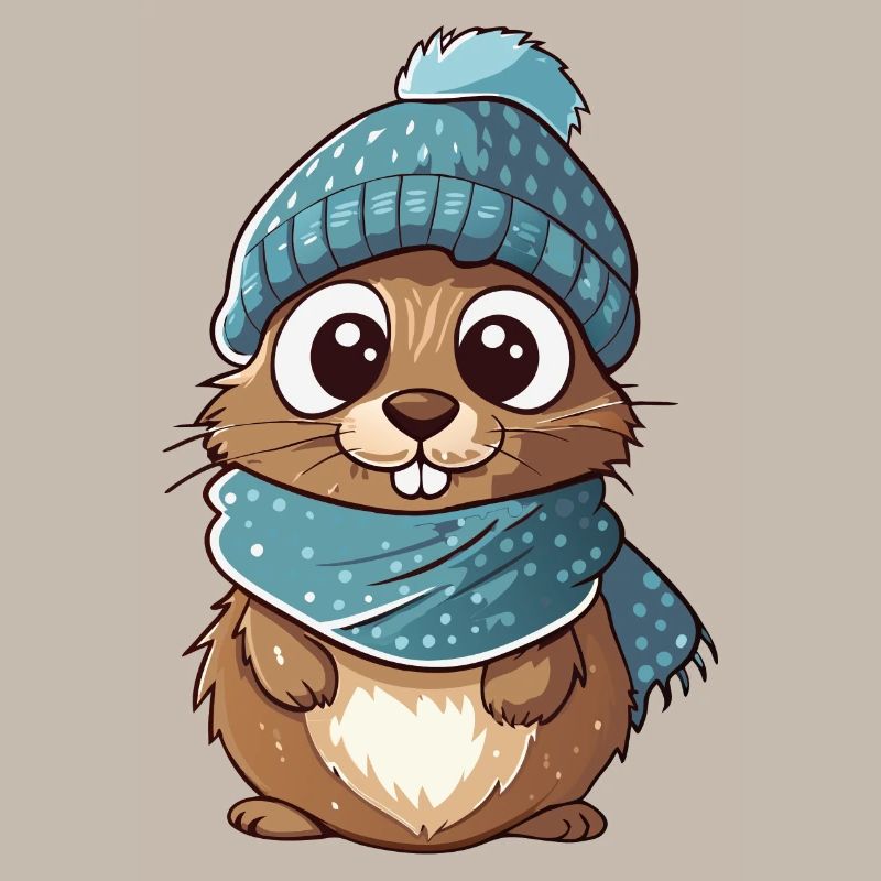 Mignon gopher avec écharpe et chapeau à pompon.