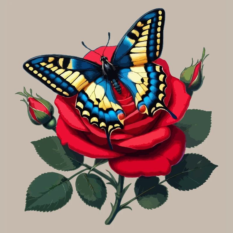 Machaon sur rose rouge