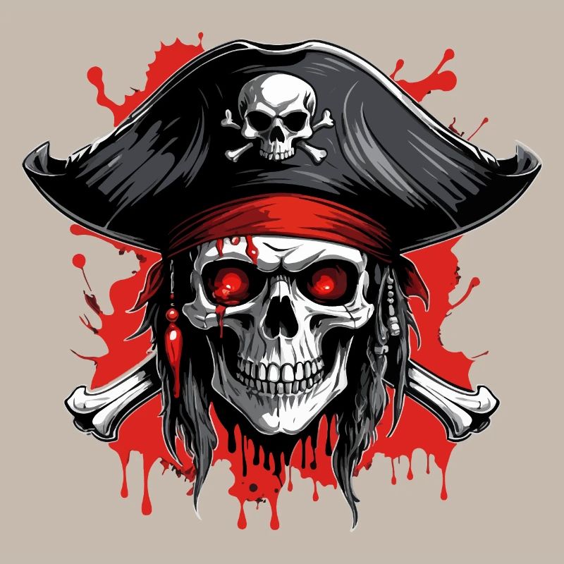 Crâne de pirate avec tricorne et éclaboussures de sang