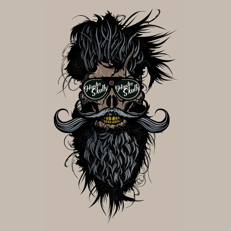 Kopf des Todes Hipster Schädel bärtiger Schnurrbart lunett