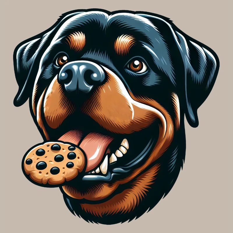 Rottweiler avec hamburger et biscuit