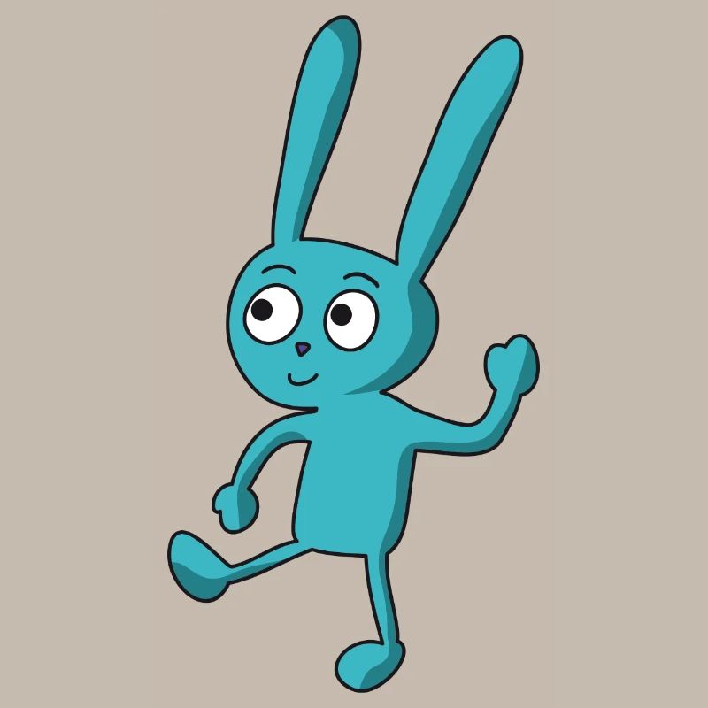 tanzender, lustiger, blauer Comic Hase