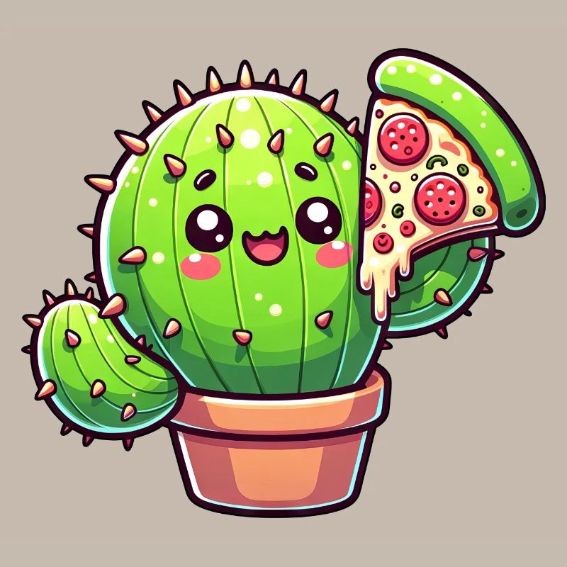 Cactus mignon avec dessin animé de pizza