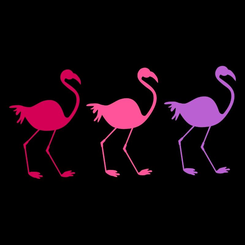 Three colorful flamingos
