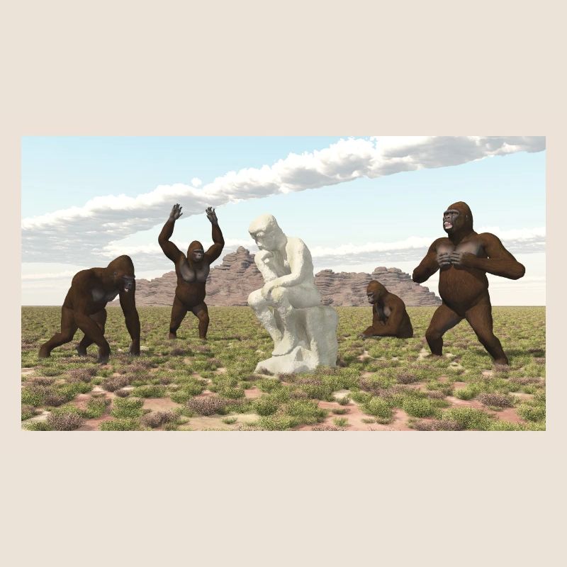 Gorillas with Thinker Sculpture