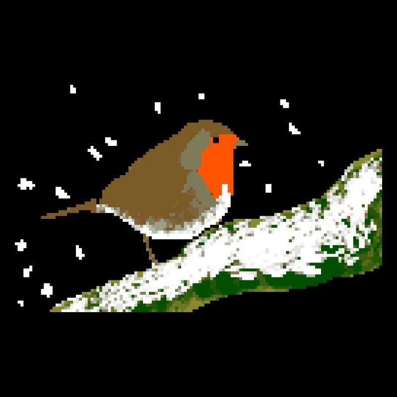 Robin winter snow pixel