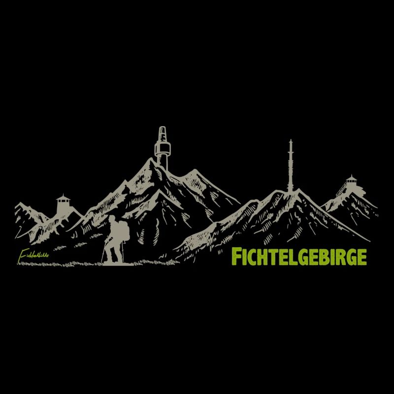 Drawing Fichtelgebirge with hiker