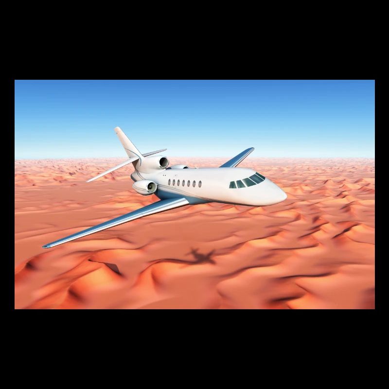 A passenger plane over a sandy desert