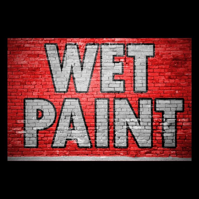 Wet Paint Brick Wall Graffiti