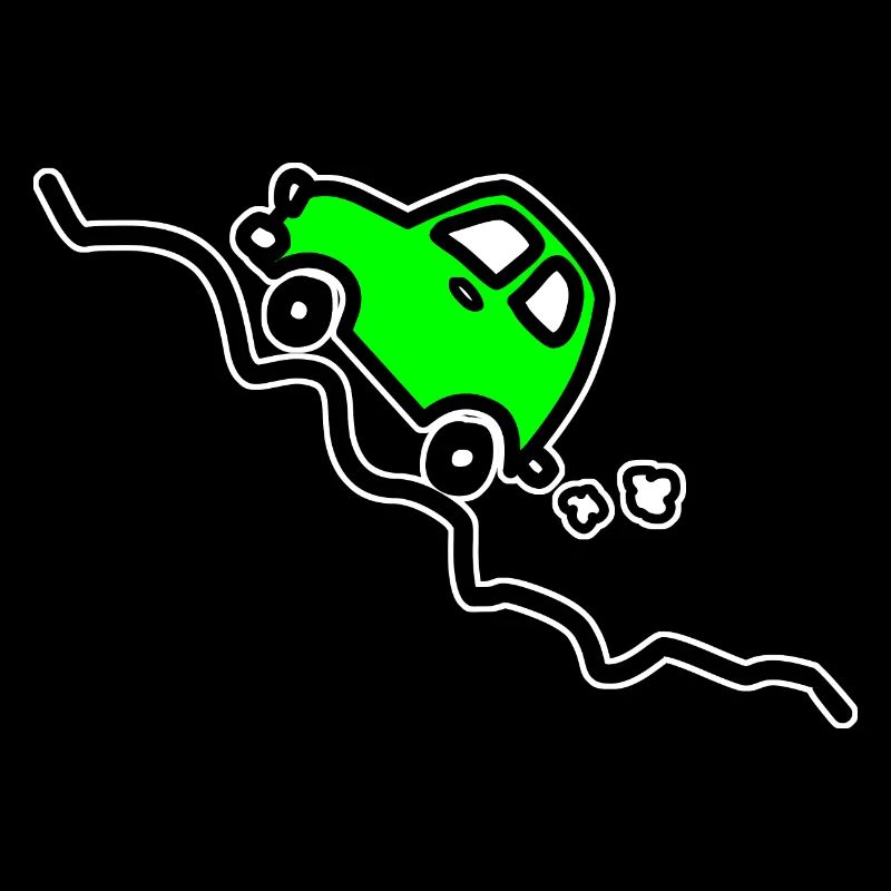Green car going up a hill