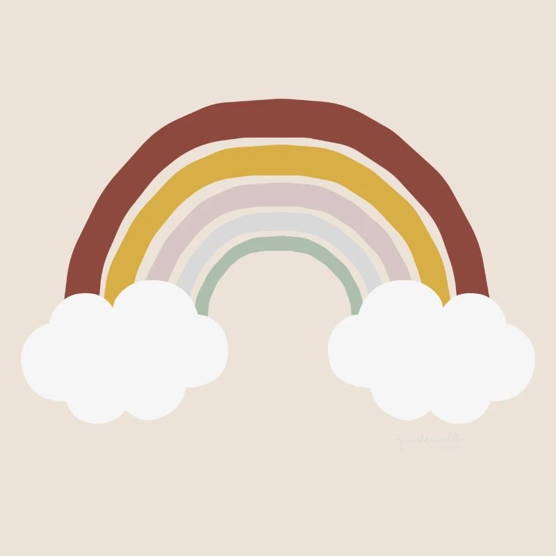 Bunter Regenbogen mit Wolken – Boho Stil
