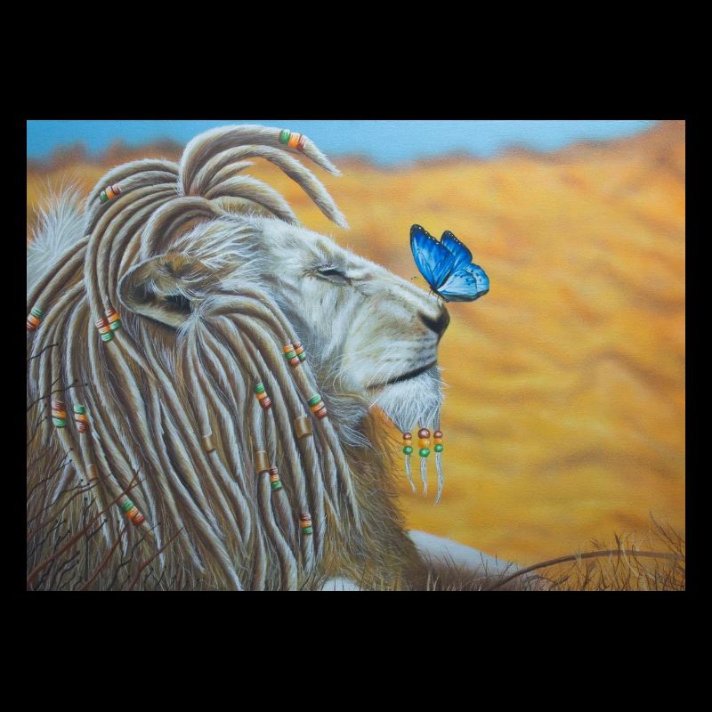 Lion rasta et papillon bleu