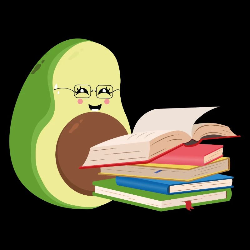 Lustige Avocado liest Bücher
