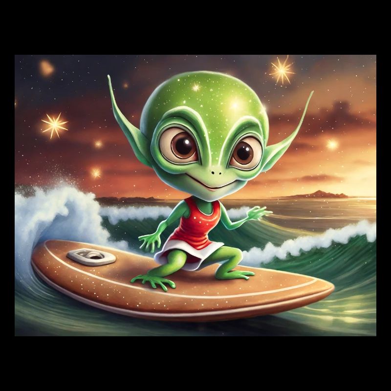 mignon petit vert rétro vintage alien surf