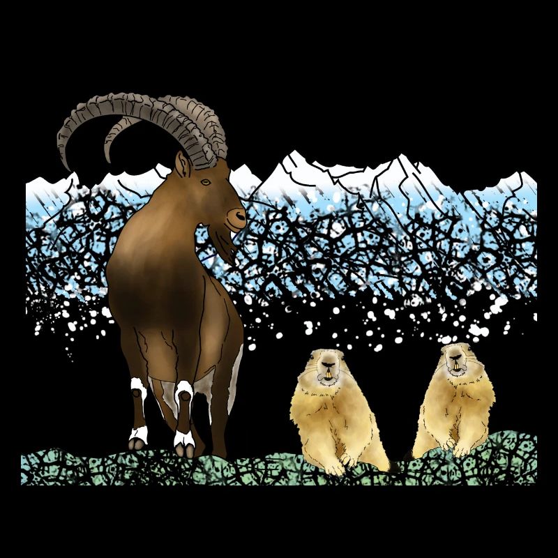 Steinbock, Murmeltiere, Berge