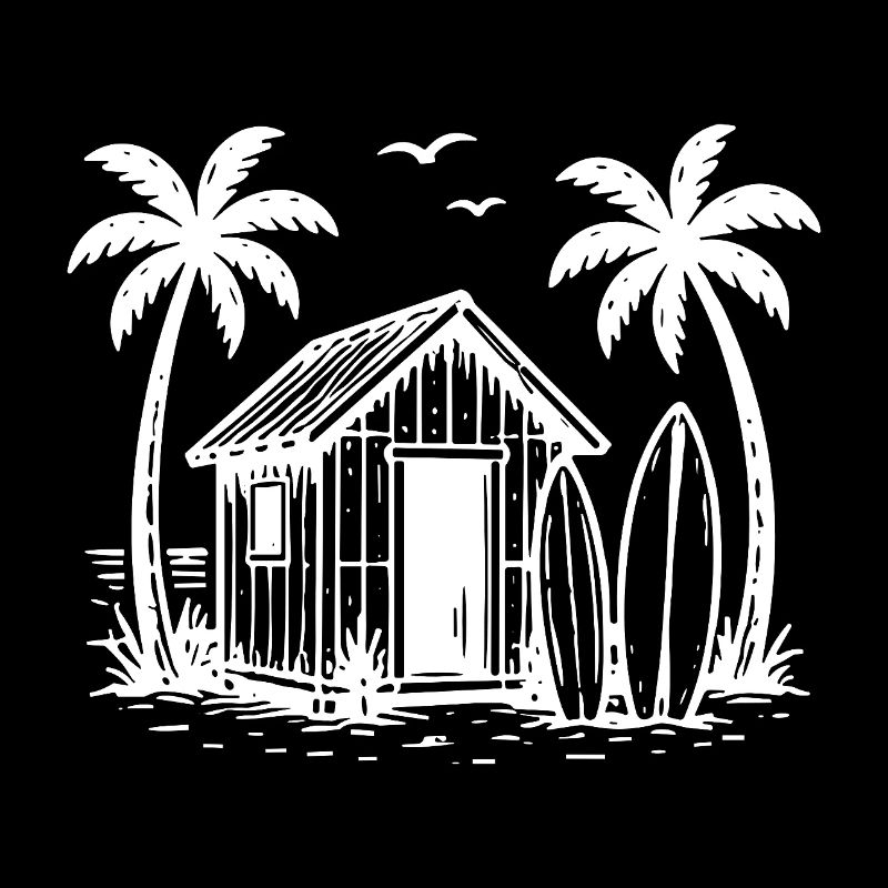 Beach Hut Surfboards Palm Trees Holidays Summer