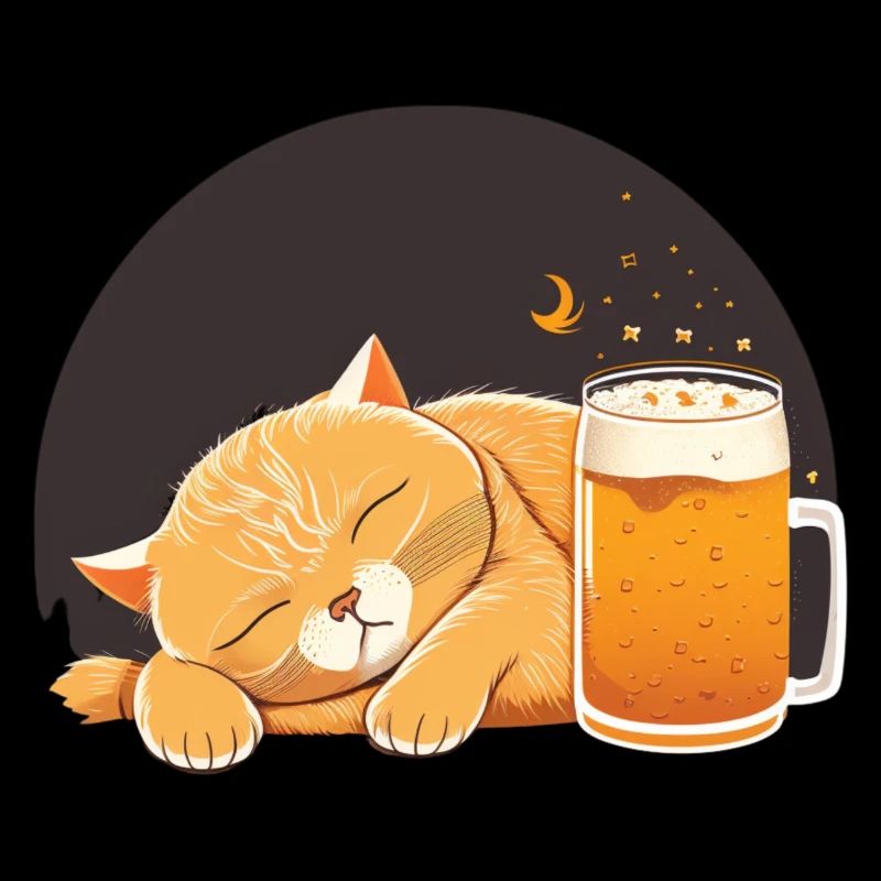 Chat endormi avec de la bière