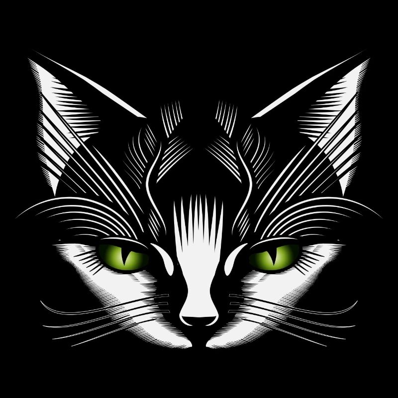 tête de chat blanche avec des yeux de chat verts